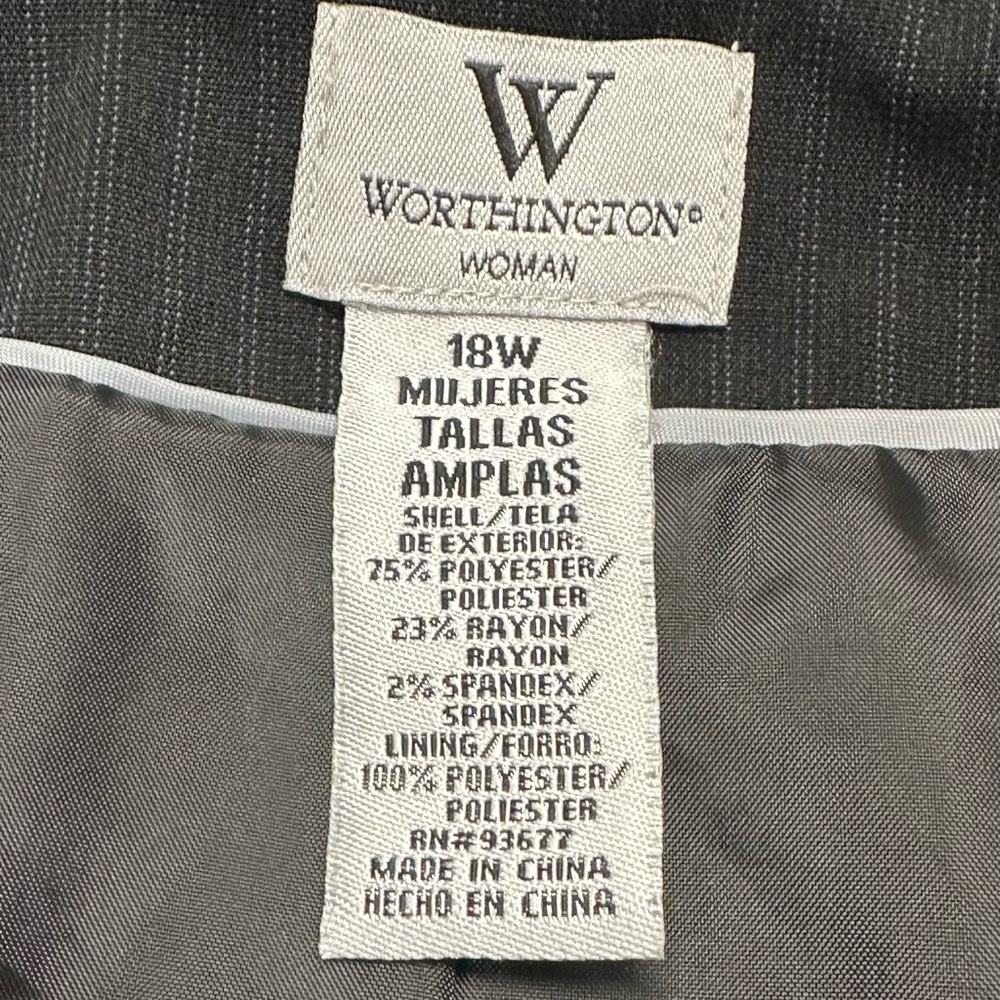Worthington Stretch Black Pinstripe Blazer Suit Jacket Women's Size 18 W Office - Picture 6 of 6